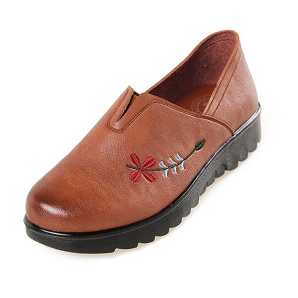 Zapato Casual De Suela Suave Con Bordado Mocasines Planos Cómodos Para Mujer