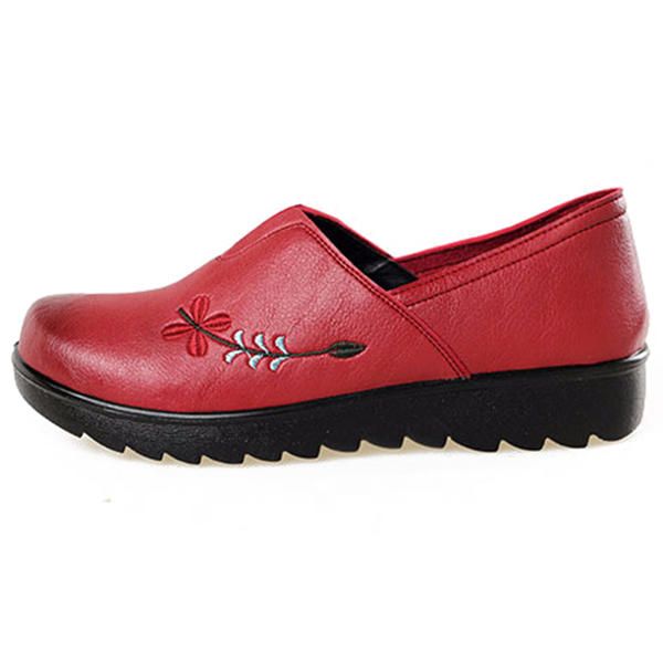 Zapato Casual De Suela Suave Con Bordado Mocasines Planos Cómodos Para Mujer