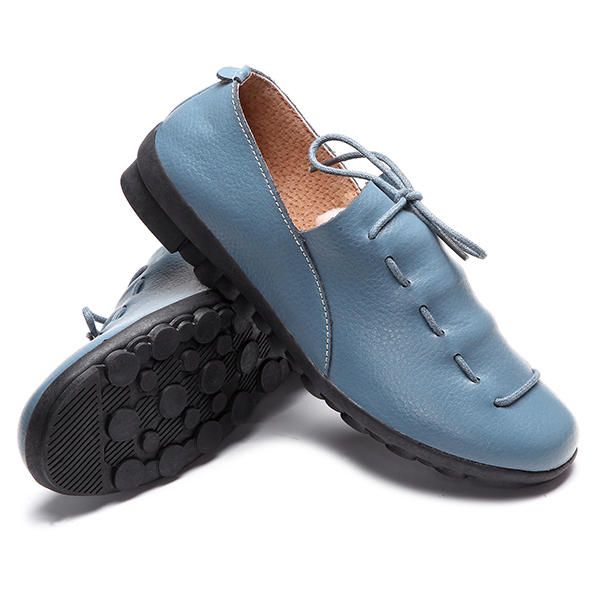 Zapato Holgazán Plano Informal De Cuero Suave Con Cordones Cómodos Y Puntiagudos