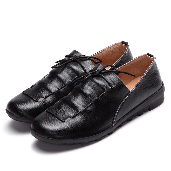 Zapato Holgazán Plano Informal De Cuero Suave Con Cordones Cómodos Y Puntiagudos