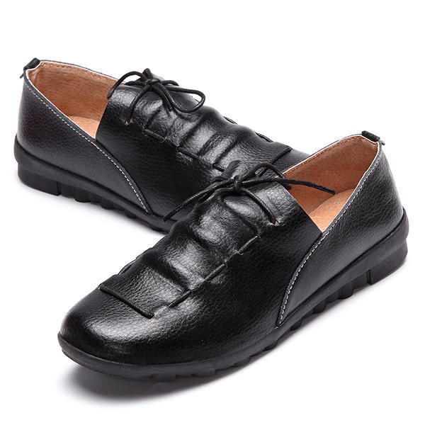 Zapato Holgazán Plano Informal De Cuero Suave Con Cordones Cómodos Y Puntiagudos