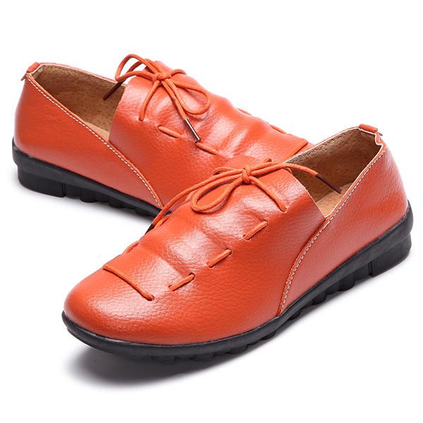 Zapato Holgazán Plano Informal De Cuero Suave Con Cordones Cómodos Y Puntiagudos