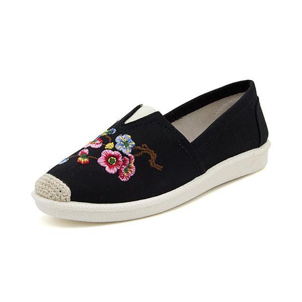 Zapato De Tela Bordada Para Mujer Mocasines Planos Casuales De Suela Blanda