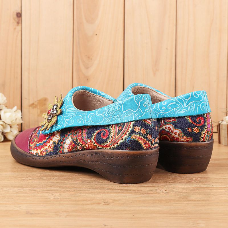 Zapatos Casuales Con Cremallera De Cuero Genuino Estampado Bohemio