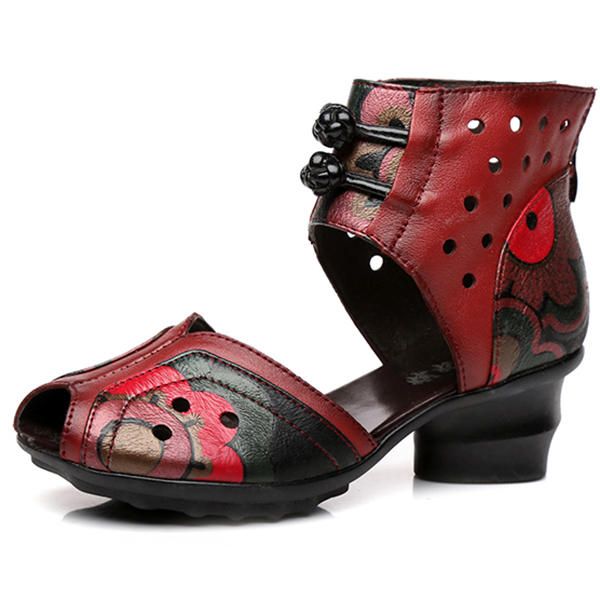 Zapatos Casuales Hechos A Mano Con Estampado De Cuero Genuino Retro Para Mujer