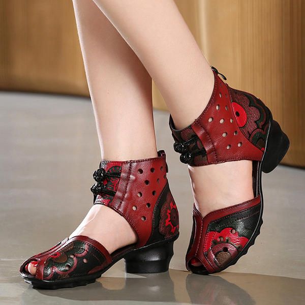 Zapatos Casuales Hechos A Mano Con Estampado De Cuero Genuino Retro Para Mujer