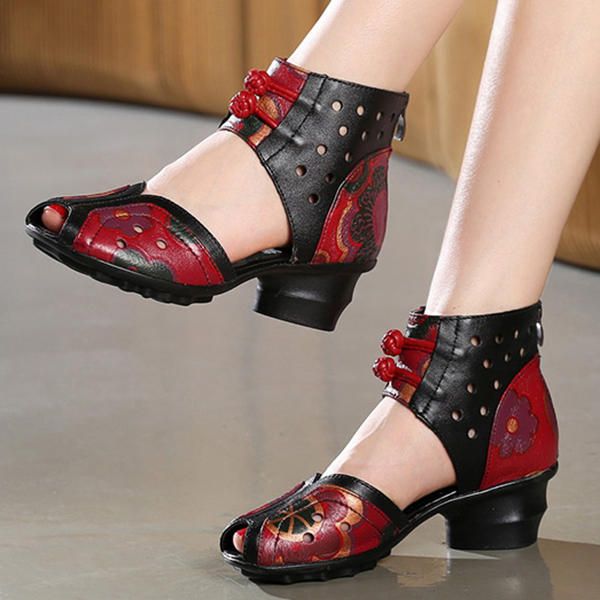 Zapatos Casuales Hechos A Mano Con Estampado De Cuero Genuino Retro Para Mujer