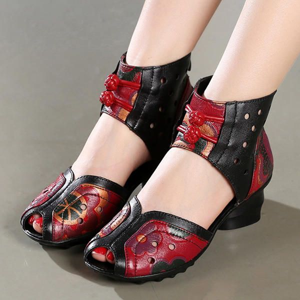 Zapatos Casuales Hechos A Mano Con Estampado De Cuero Genuino Retro Para Mujer