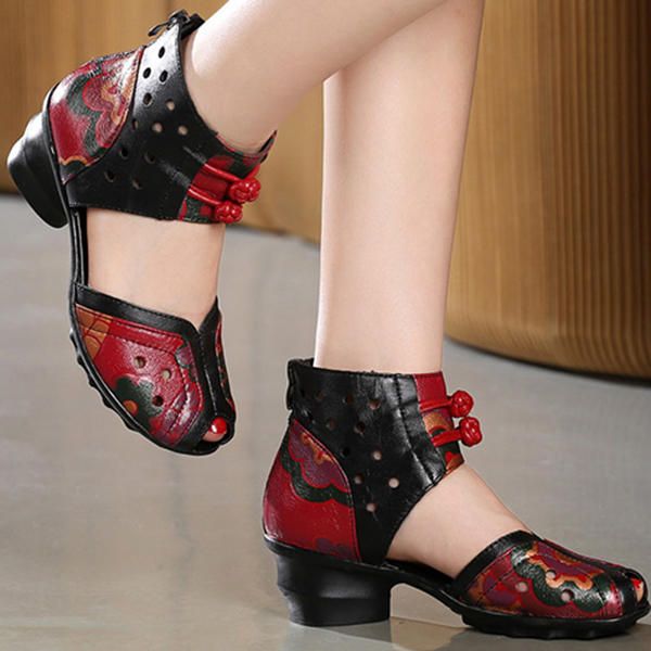 Zapatos Casuales Hechos A Mano Con Estampado De Cuero Genuino Retro Para Mujer