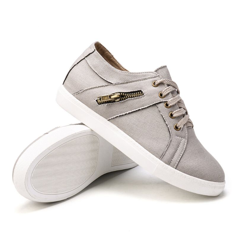 Zapatos Casuales Planos Con Cordones De Lona Con Decoración De Cremallera Retro De Talla Grande Para Mujer