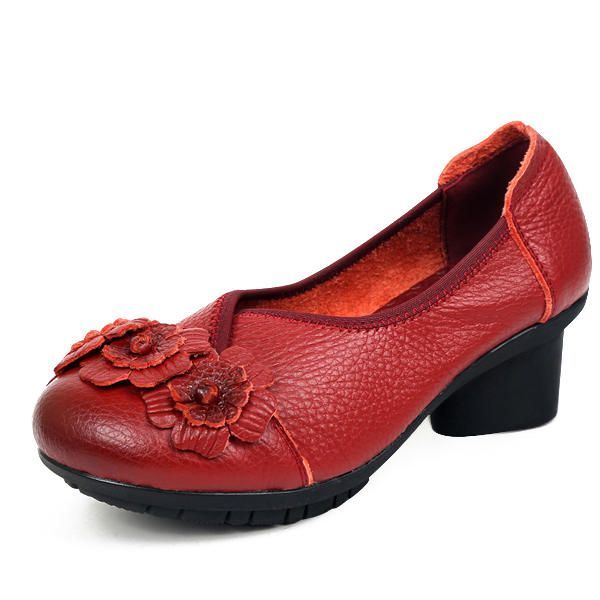 Zapatos Casuales De Tacón Alto Suave Para Mujer En Cuero