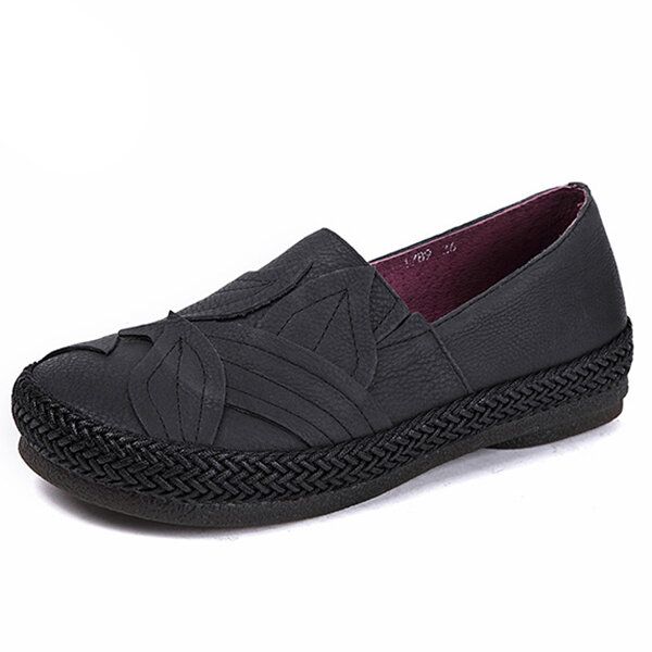 Zapatos De Cuero Genuino Mujer Retro Casual Suela Suave Mocasines Planos De Punto