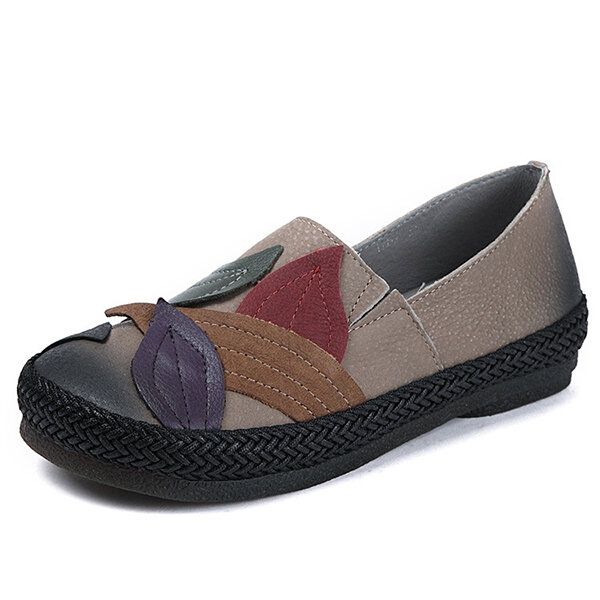 Zapatos De Cuero Genuino Mujer Retro Casual Suela Suave Mocasines Planos De Punto