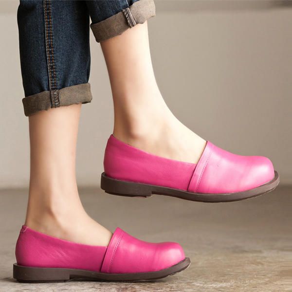 Zapatos De Cuero Mujer Low Top Casual Outdoor Soft Slip On Flat Mocasines