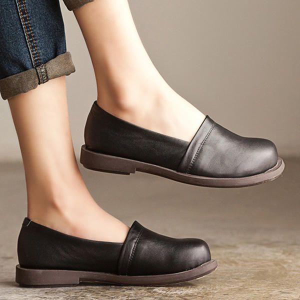 Zapatos De Cuero Mujer Low Top Casual Outdoor Soft Slip On Flat Mocasines