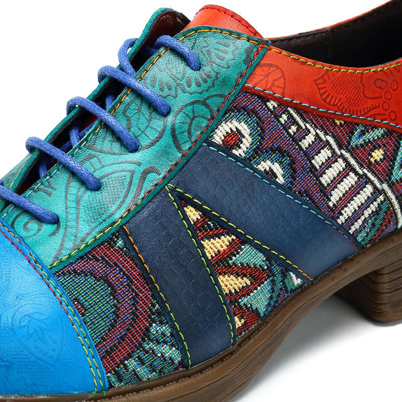 Zapatos De Cuero Planos Con Patrón De Empalme Bohemio Para Mujer