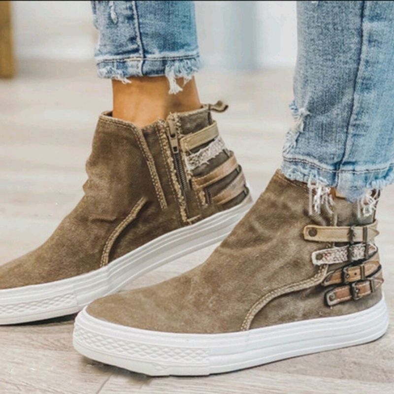 Zapatos De Lona Planos Con Hebilla Casual Para Mujer De Gran Tamaño