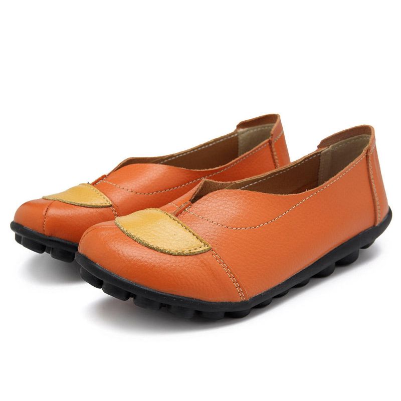 Zapatos De Mocasines Planos Casuales De Cuero Con Costura En Forma De V Para Mujer