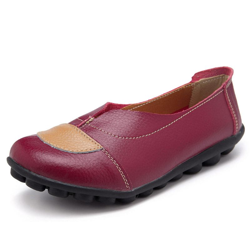 Zapatos De Mocasines Planos Casuales De Cuero Con Costura En Forma De V Para Mujer