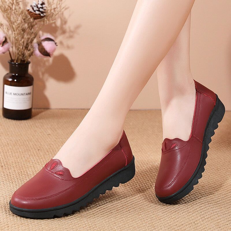 Zapatos Mocasines Planos De Color Liso Suave Con Punta Redonda Diaria Para Mujer