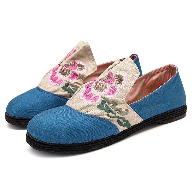 Zapatos De Mocasines Planos Con Bordado Floral Folkways