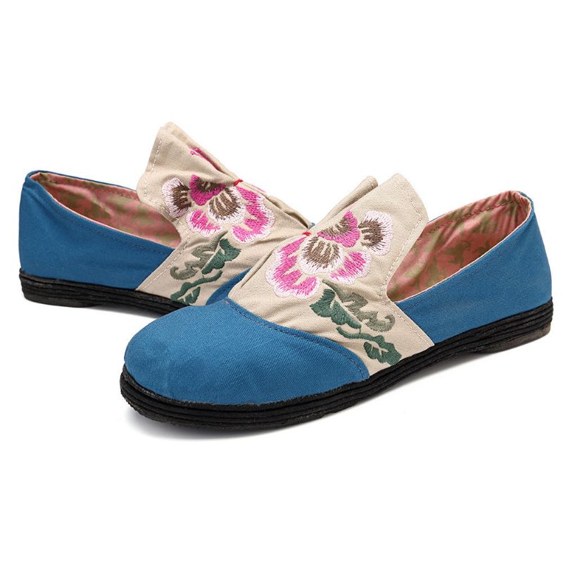 Zapatos De Mocasines Planos Con Bordado Floral Folkways