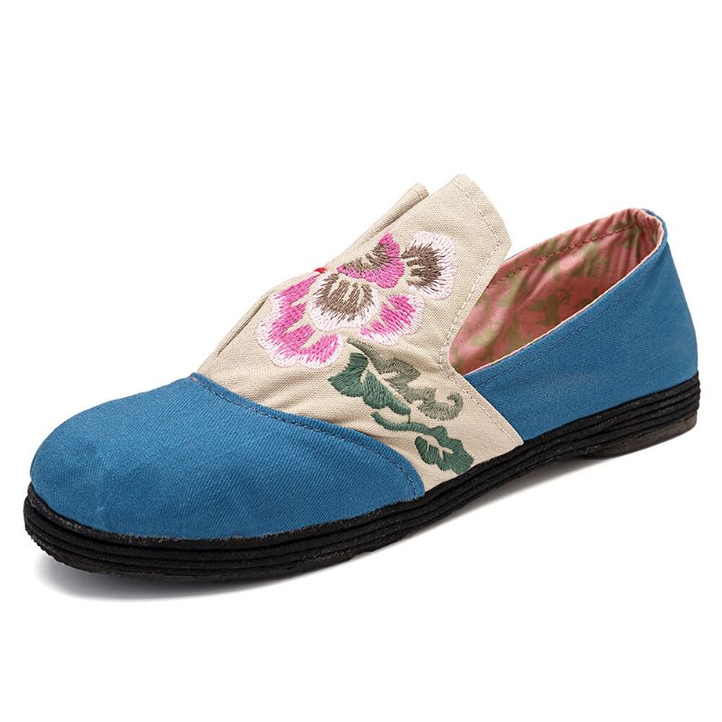 Zapatos De Mocasines Planos Con Bordado Floral Folkways