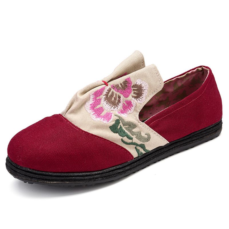 Zapatos De Mocasines Planos Con Bordado Floral Folkways