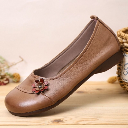 Zapatos De Mocasines Planos Con Flores De Cuero Para Mujer