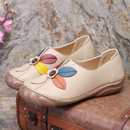 Zapatos De Mocasines Planos Con Punta Redonda Y Cómodos Con Costura De Flores Retro Para Mujer