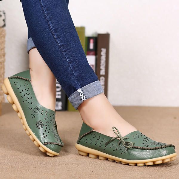 Zapatos De Mujer Cómodos Ahuecados Florales De Gran Tamaño Zapatos Planos Con Cordones Casuales