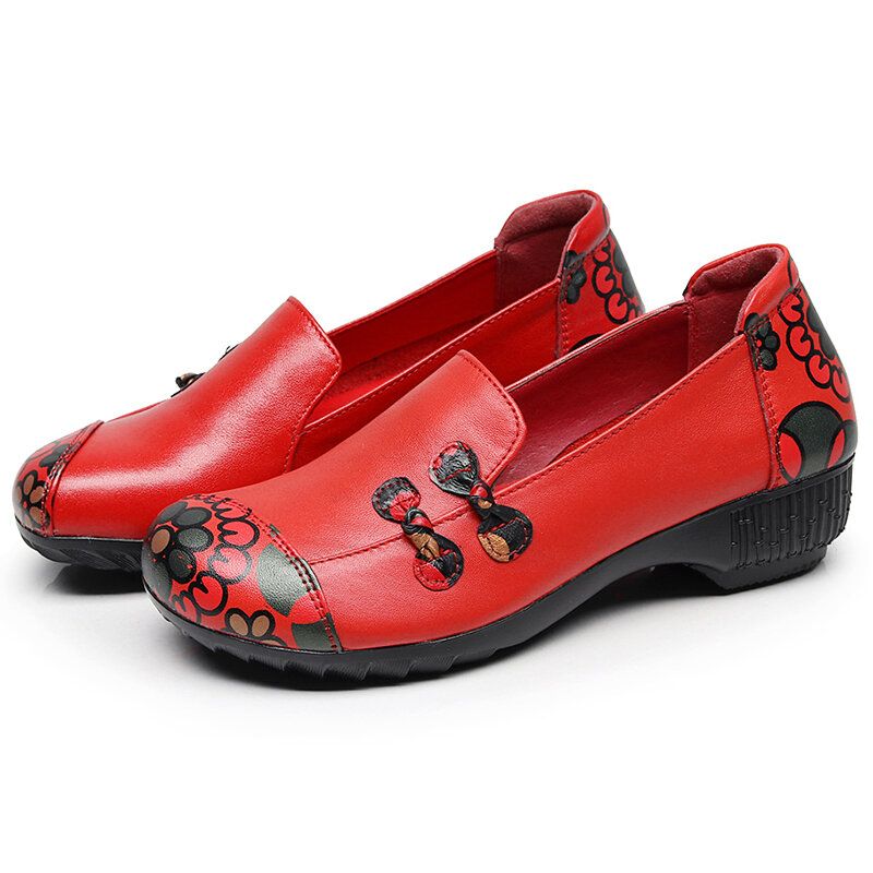 Zapatos De Mujer Con Estampado De Flores Retro Zapatos Planos De Cuero Casuales Con Suela Suave Y Cómoda