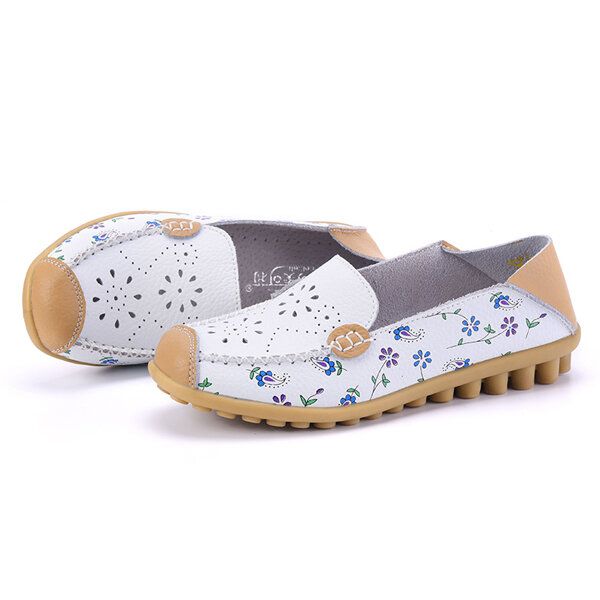 Zapatos De Ocio Para Mujer Transpirables Holgados Mocasines Con Suela Blanda Mocasines Con Estampado De Flores