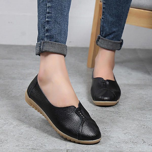 Zapatos Planos Casuales De Cuero Suave Para Mujer Zapatos Sin Cordones Cómodos Mocasines