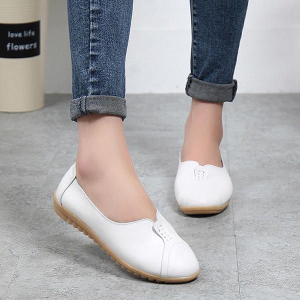 Zapatos Planos Casuales De Cuero Suave Para Mujer Zapatos Sin Cordones Cómodos Mocasines