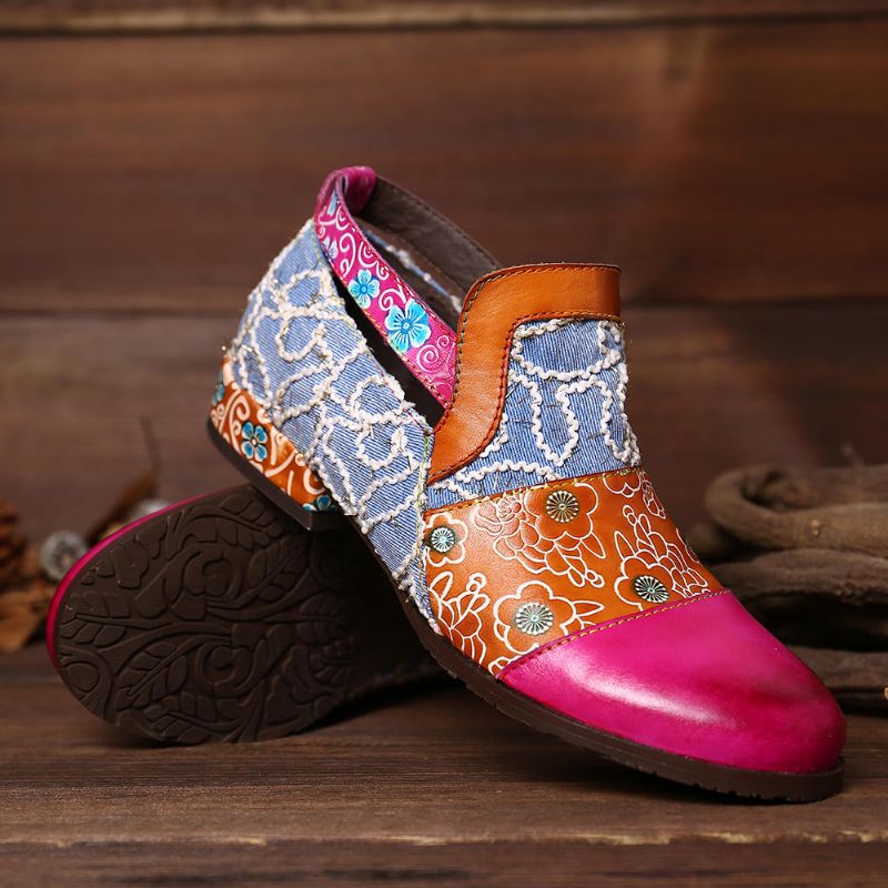 Zapatos Planos Con Cremallera De Cuero Genuino Con Costura De Color Elegante Retro Para Mujer