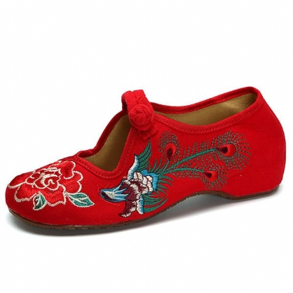 Zapatos Planos Con Hebilla Bordada China De Pavo Real En Folkways