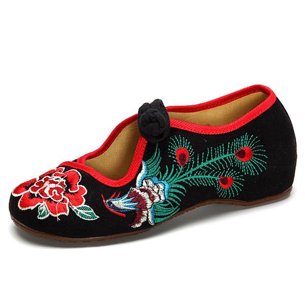 Zapatos Planos Con Hebilla Bordada China De Pavo Real En Folkways