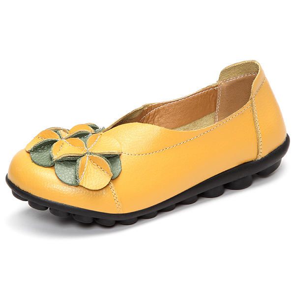 Zapatos Planos De Flores Para Mujer Mocasines Casuales De Cuero Para Exteriores Con Punta Redonda