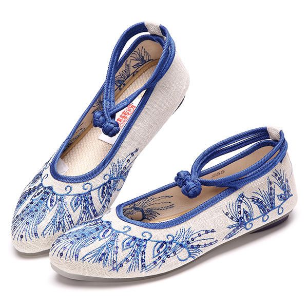 Zapatos Planos De Lona Con Bordado Floral Informal Para Mujer