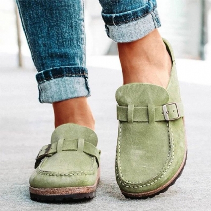 Zapatos Planos Sin Espalda Con Punta Redonda Y Cómoda Informal De Ante Cómodo Para Mujer