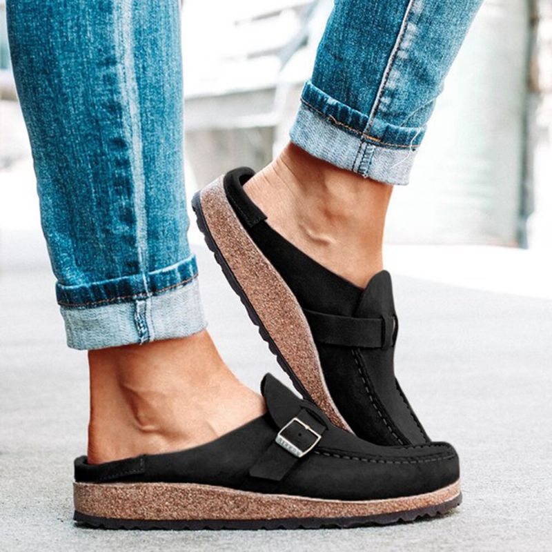 Zapatos Planos Sin Espalda Con Punta Redonda Y Cómoda Informal De Ante Cómodo Para Mujer