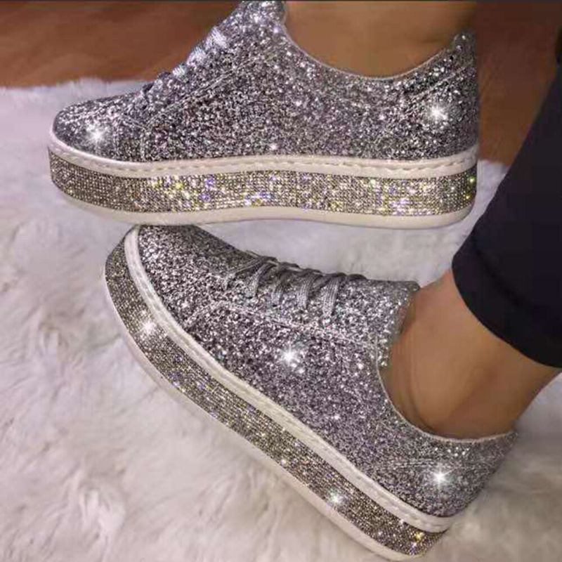 Zapatos De Plataforma Informales De Fiesta Con Cordones A La Moda Con Lentejuelas Brillantes Para Mujer