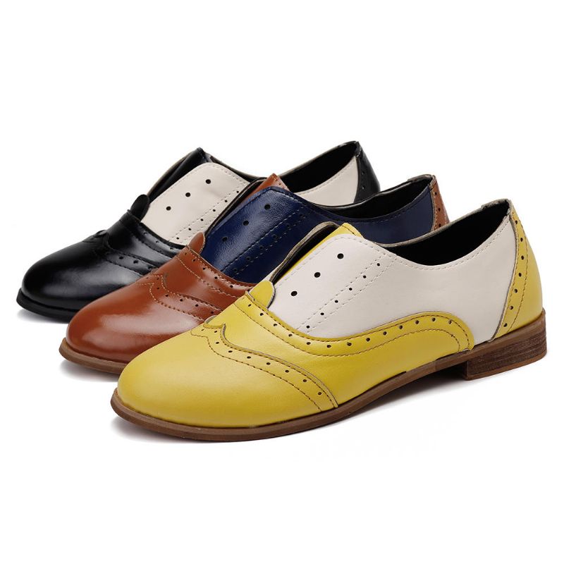 Zapatos Sin Cordones Con Costura Brogue Oxford Para Mujer