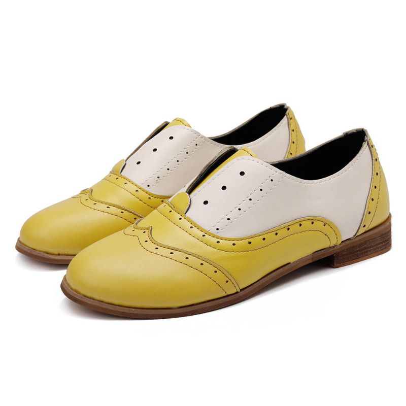 Zapatos Sin Cordones Con Costura Brogue Oxford Para Mujer