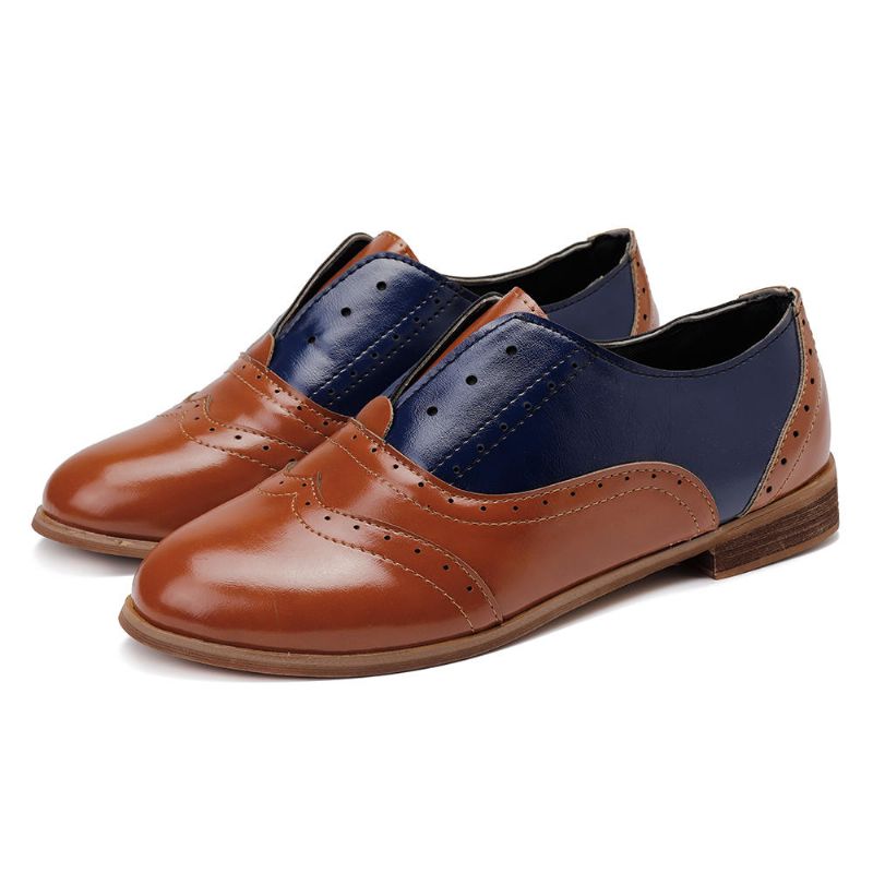 Zapatos Sin Cordones Con Costura Brogue Oxford Para Mujer