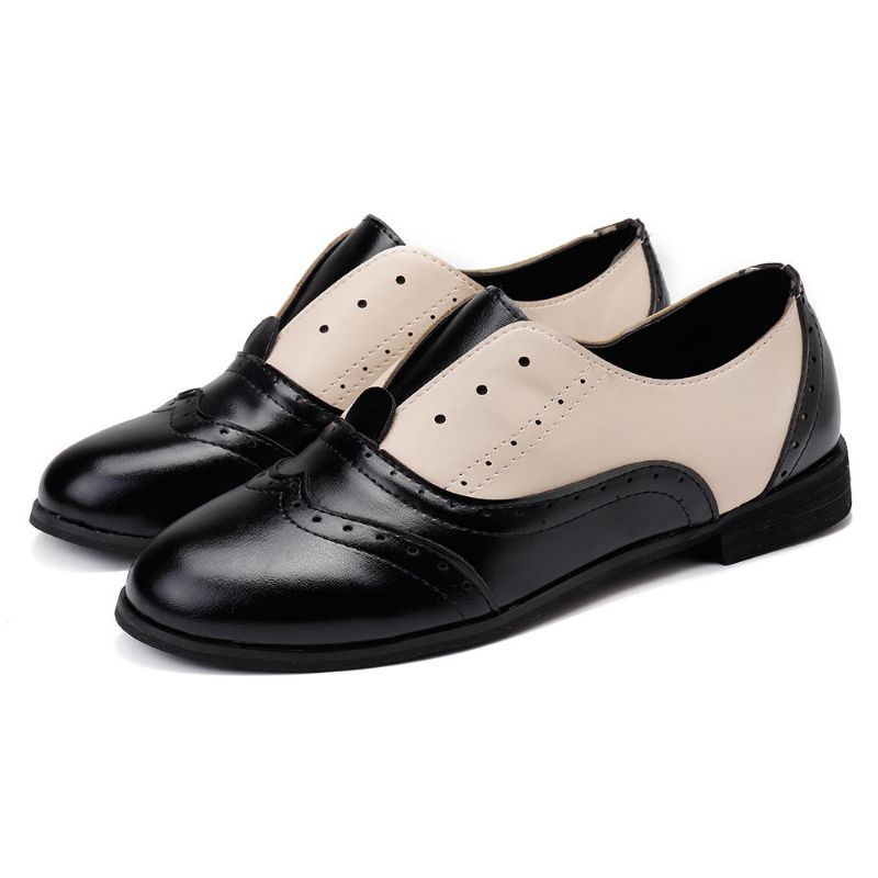 Zapatos Sin Cordones Con Costura Brogue Oxford Para Mujer