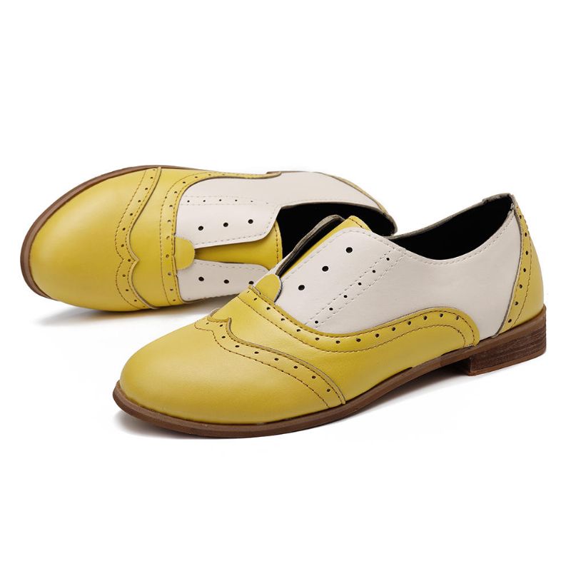 Zapatos Sin Cordones Con Costura Brogue Oxford Para Mujer