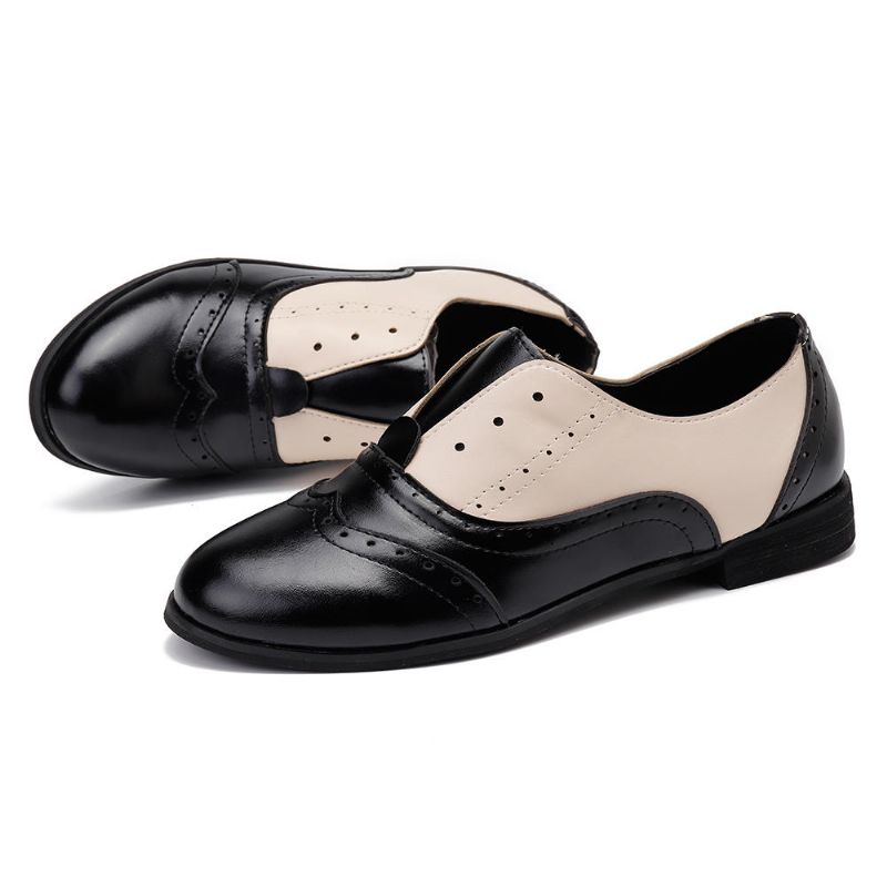 Zapatos Sin Cordones Con Costura Brogue Oxford Para Mujer