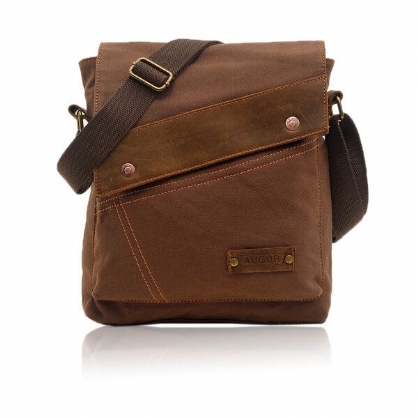 Augur Bolso De Hombro De Ocio De Lona De Cuero Genuino Para Hombre Paquete De Pecho Cruzado De Estilo Vintage